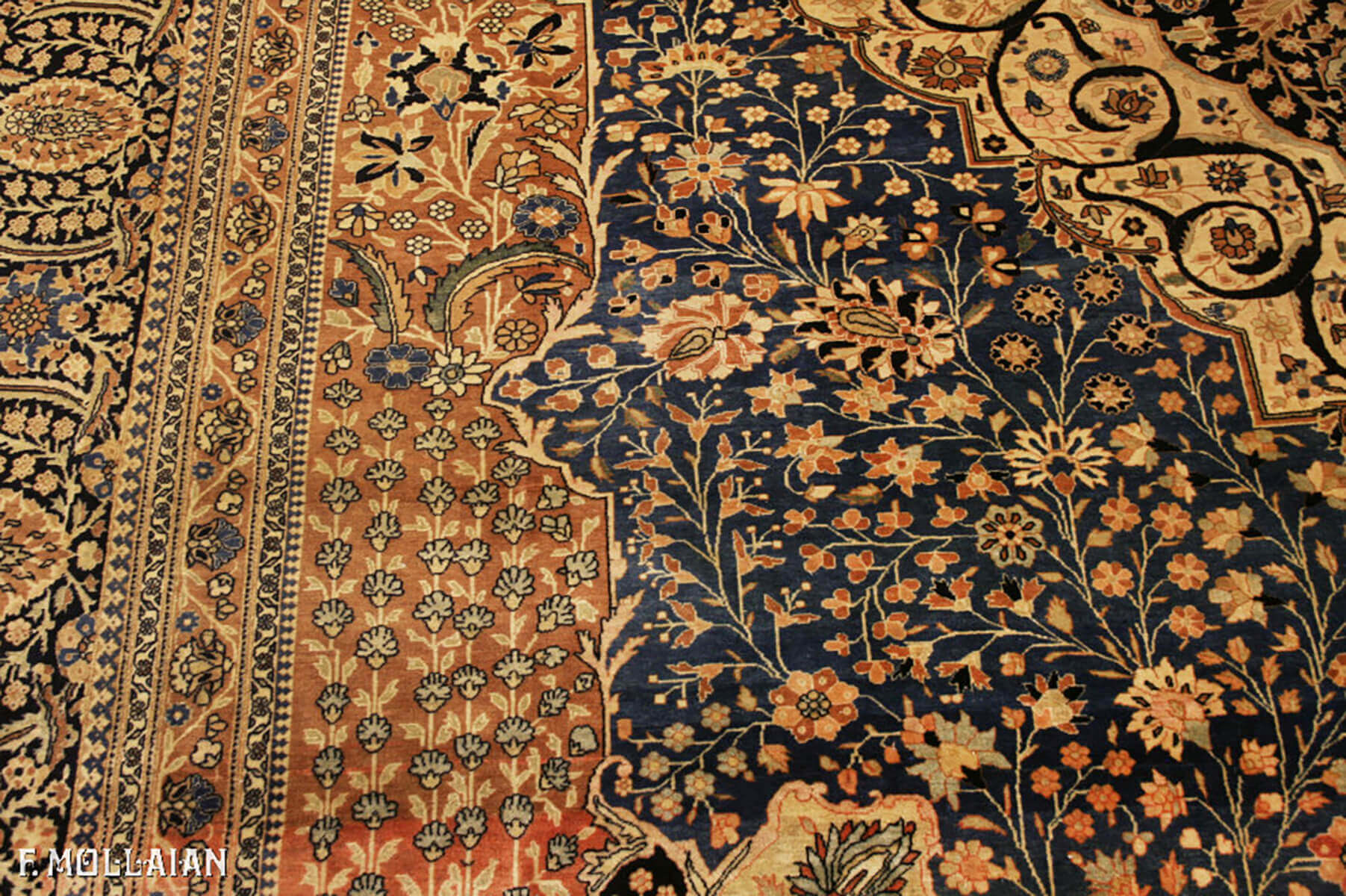 Tapis Persan Antique Kashan Mohtasham n°:16907327